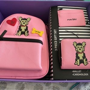 Marc Tetro Yorkie Yorkshire Terrier Pink Backpack Wallet Card Holder NIB